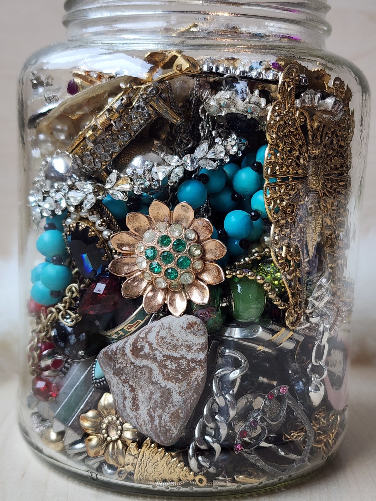 💎 Large Mystery Jewelry Jar- Mostly Wearable - Over 2lbs - Vintage lot