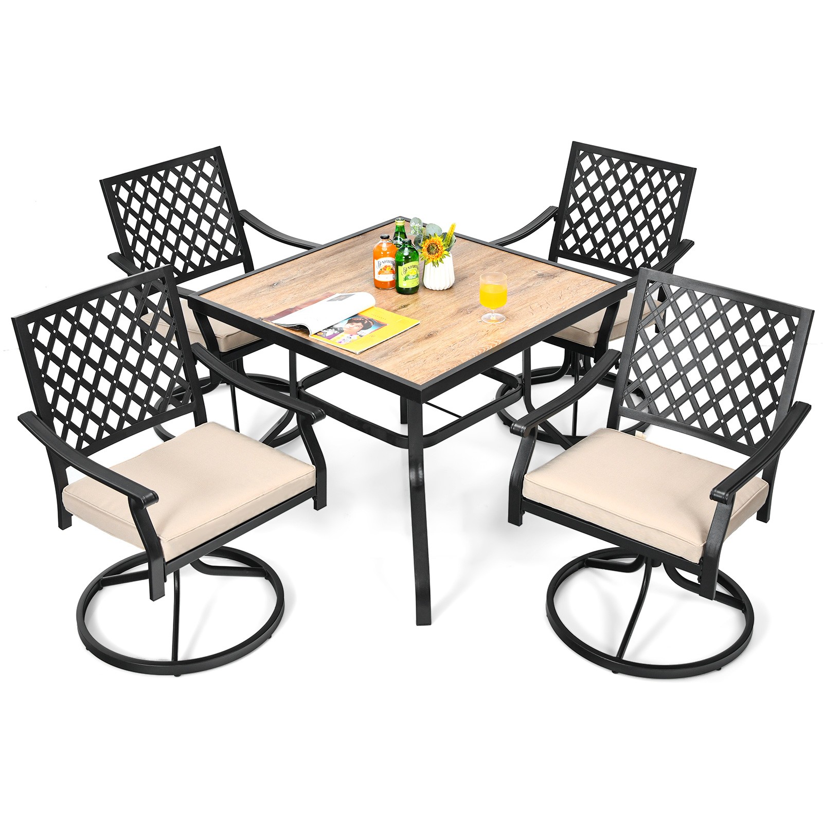 2PCS Patio 360° Swivel Dining Chairs Outdoor Lattice Rocker Cushioned w/ Armrest