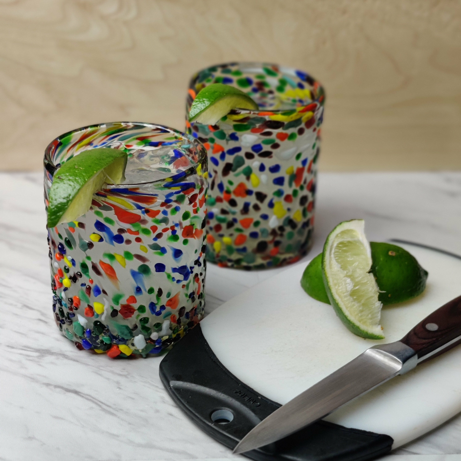 Hand Blown Mexican Drinking Glasses – Set of 6 Confetti Rock Tumbler Glasses...