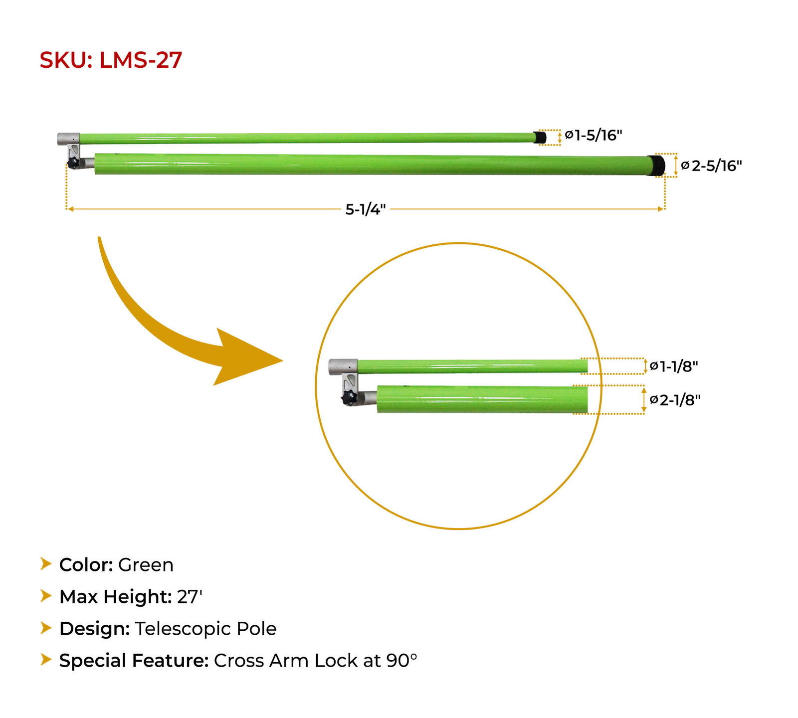 27' Load Height Measurement Stick w/ Telescopic Mechanism for Trucks & Trailer