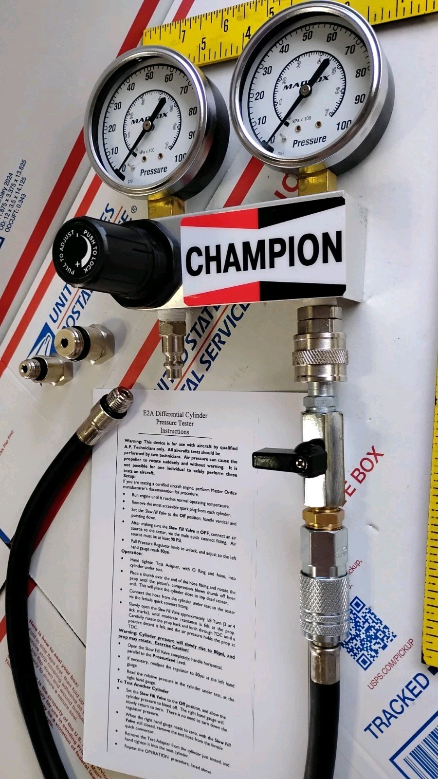 E2 AIRCRAFT CHAMPION COMPRESSION TESTER .040 ORIFICE LYC CONT ROTAX TESTED GOOD