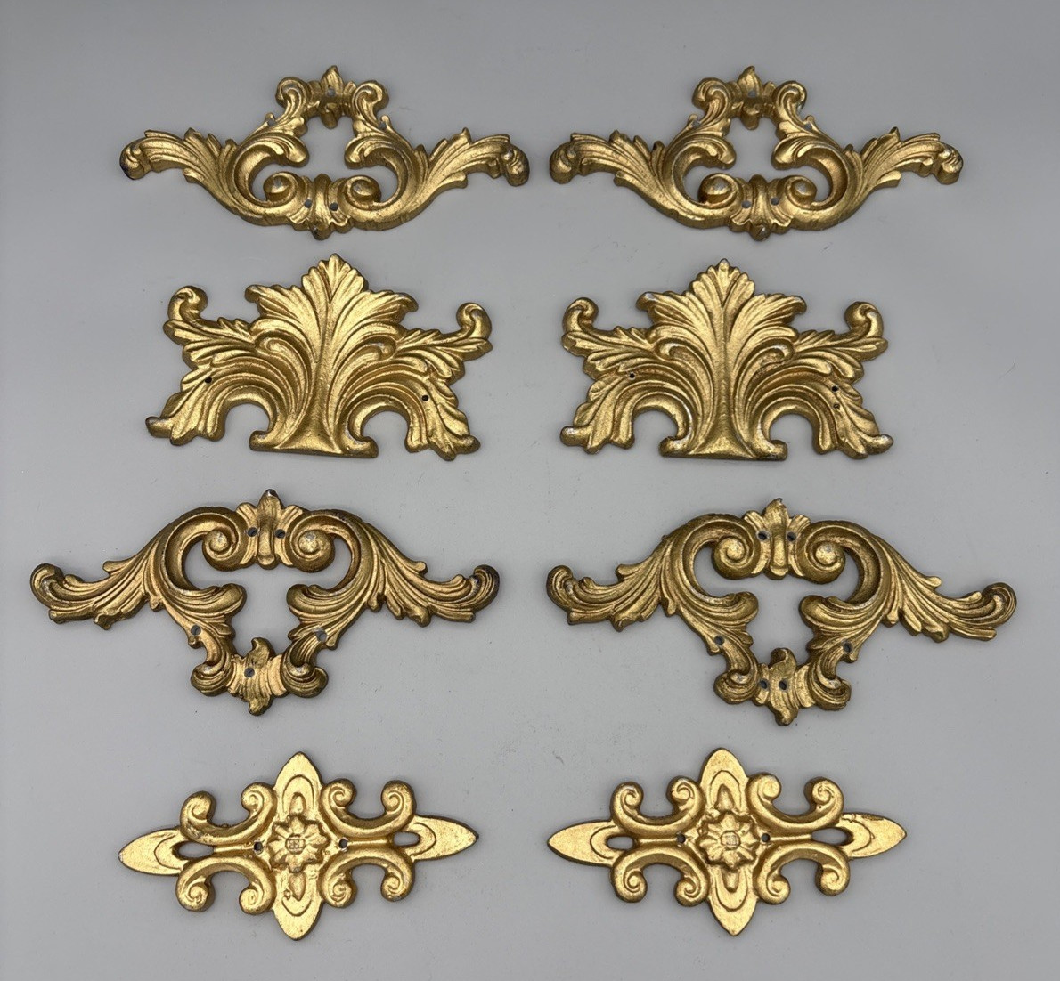 Vintage Brass Gold-tone Metal Decorative Wall Frame Accents - Lot of 8, 4 sets