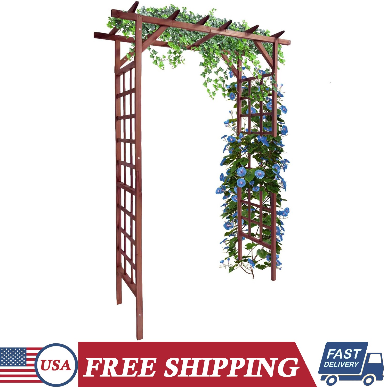 85''/7Ft Outdoor Wooden Garden Arbor Arch Trellis w/Flat Top for Climbing Plants