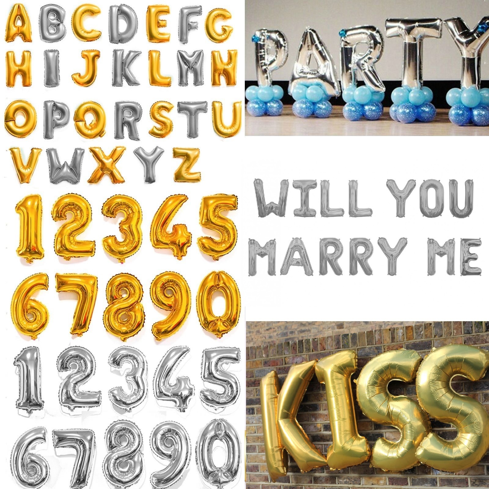 40" LARGE FOIL LETTER BALLOONS NUMBER BALLOON FLOAT HELIUM ALPHABET SILVER GOLD