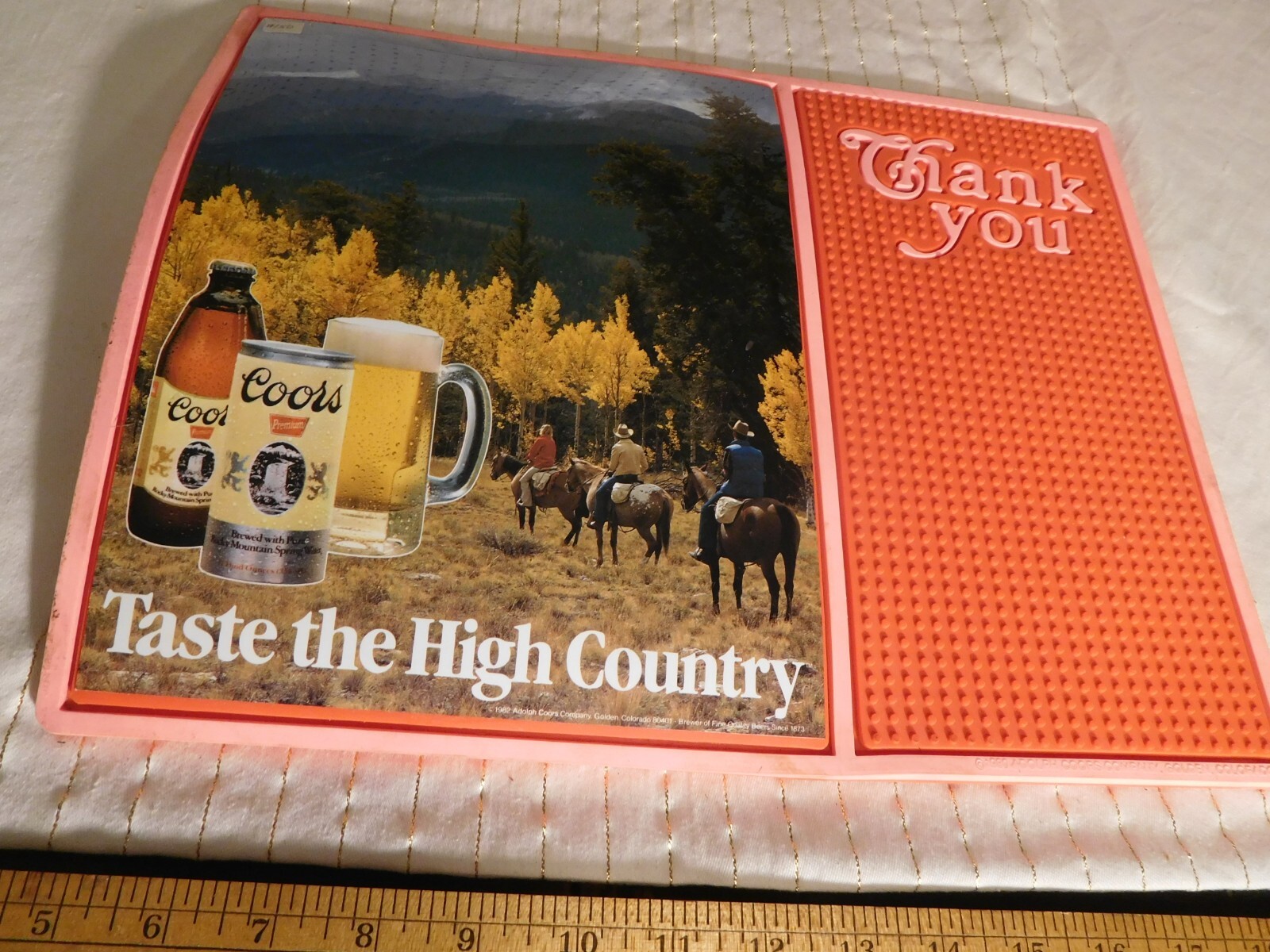 Red/Pink Vintage Miller "Taste the High Country" Rubber Bar Mat ~ THANK YOU
