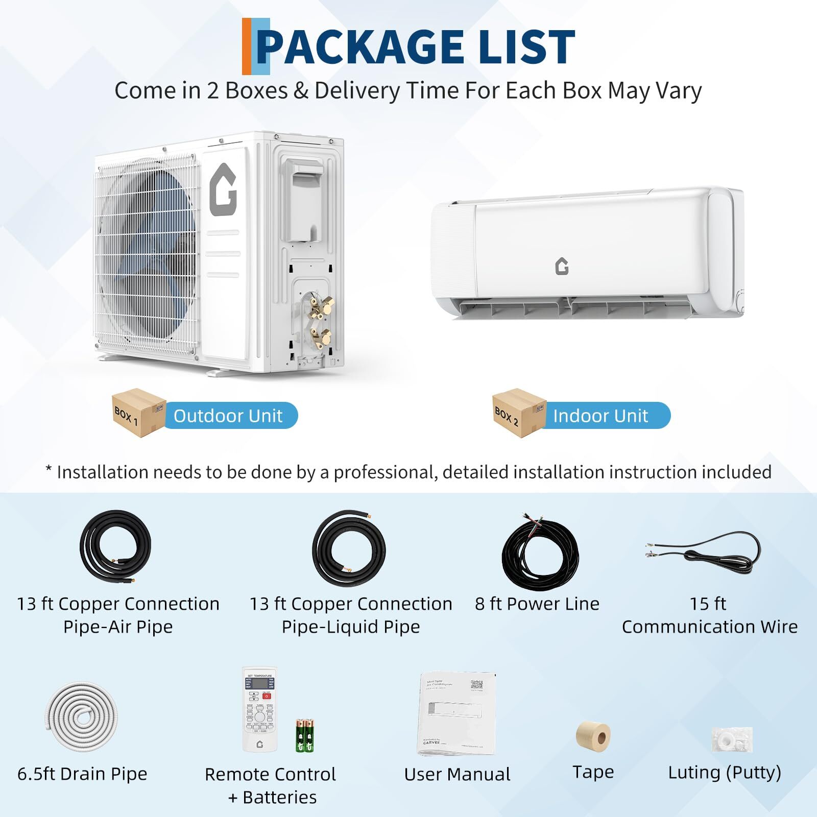 12000 BTU Ductless Air Conditioner Mini Split ,22 SEER2 AC Heat Pump w/Kit 110V