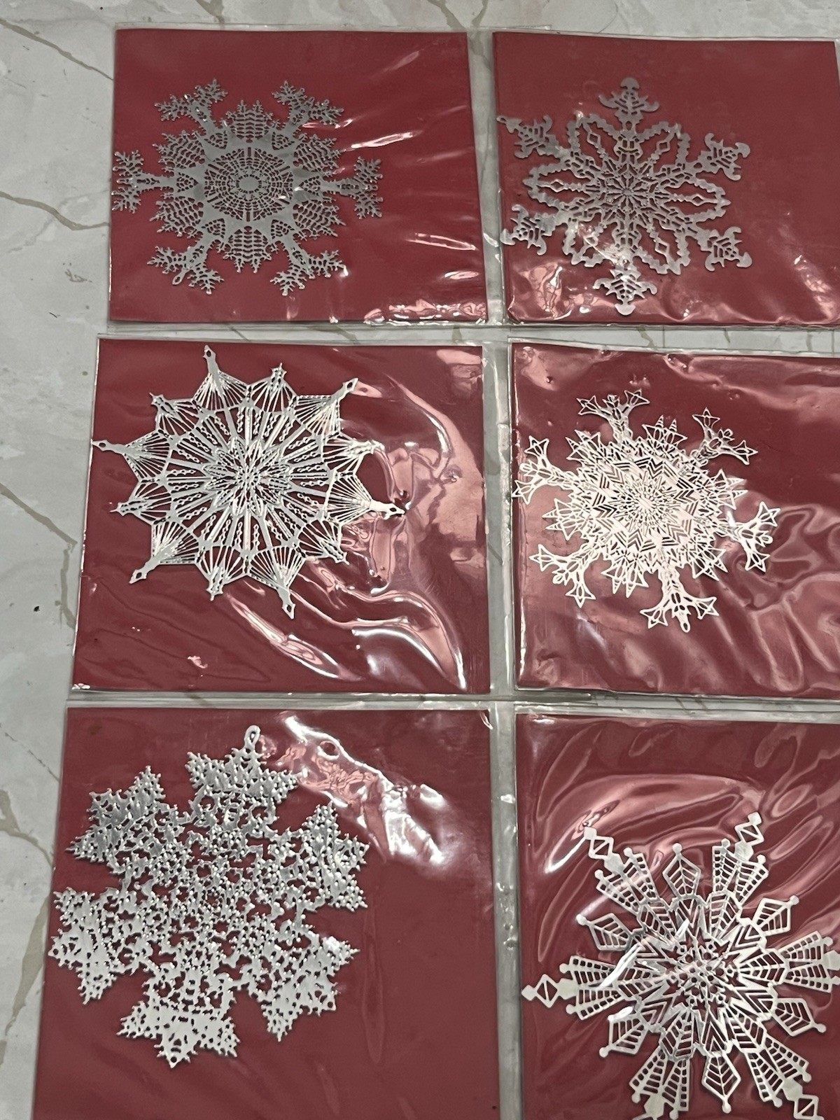 6 Vintage SNOWFLAKE Silver Plated Brass Christmas Ornaments SUFFOLK ETCHINGS NEW