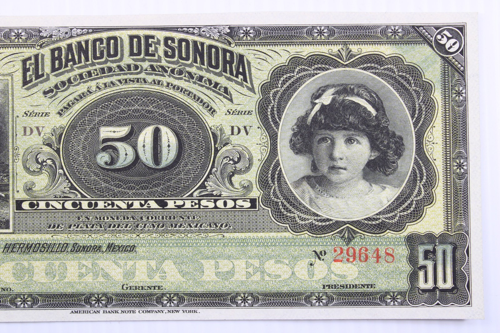 1899-1911 Mexico Banco de Sonora 50 Pesos Pick#S422r UNC #443