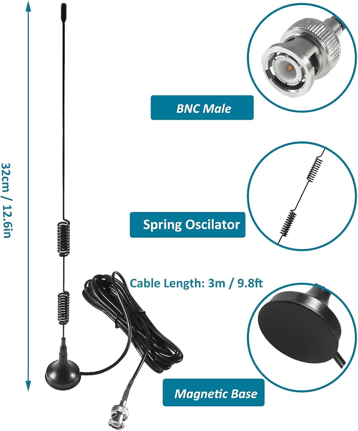 1 or 2 Police Scanner Antennas, 20-1300Mhz BNC Male, VHF UHF Radio