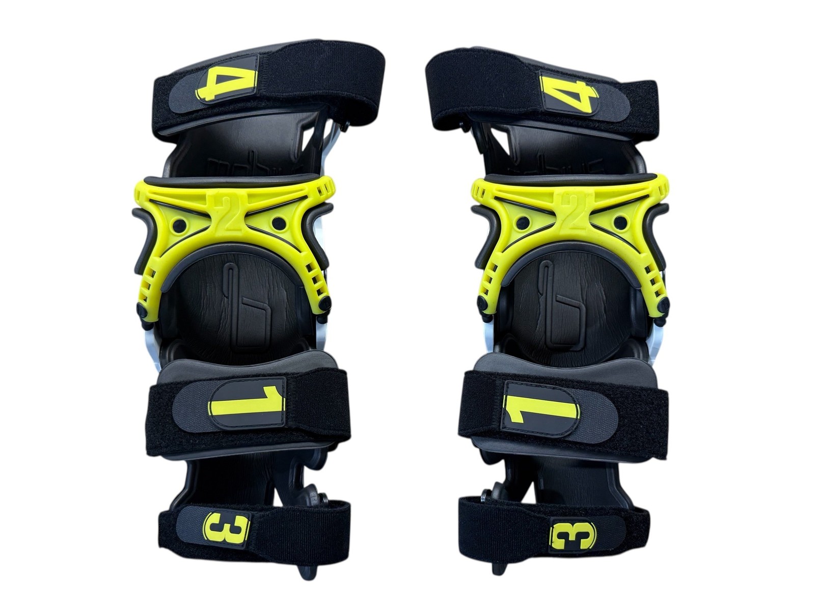 Mobius X8 Knee Braces Small White / Acid Yellow PAIR Dirt Bike MX ATV - OPEN BOX