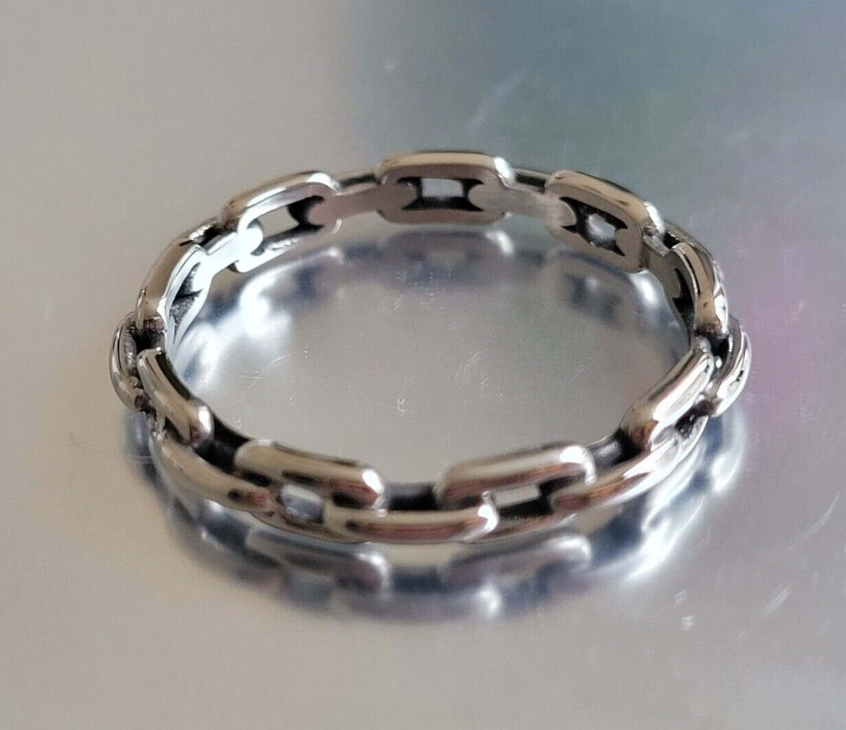 Stainless Steel Cable Link Ring - Silver Finish Stainless Steel Chain Ring