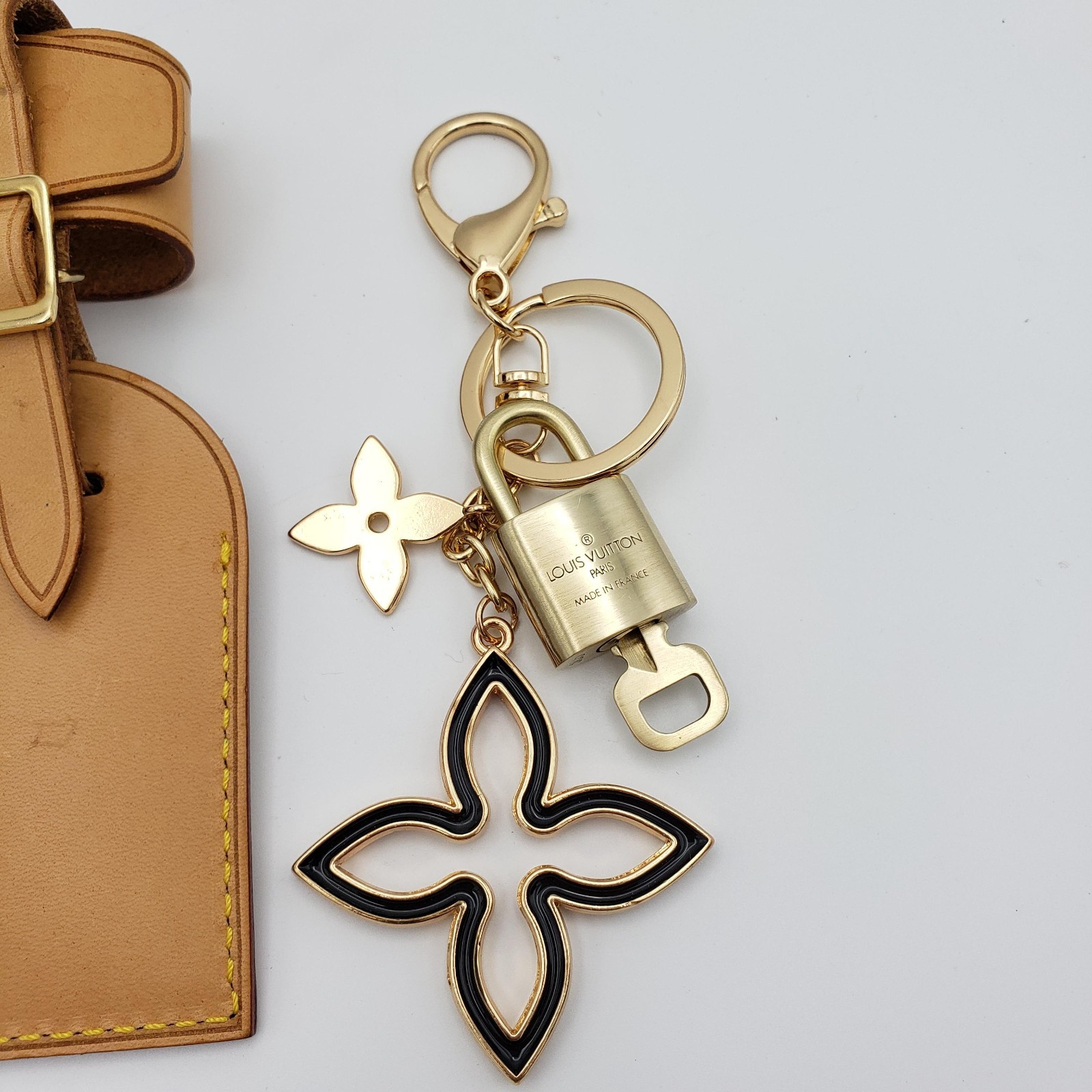 Authentic Louis Vuitton Luggage Nametag and Gold Padlock with Unbranded Keycharm