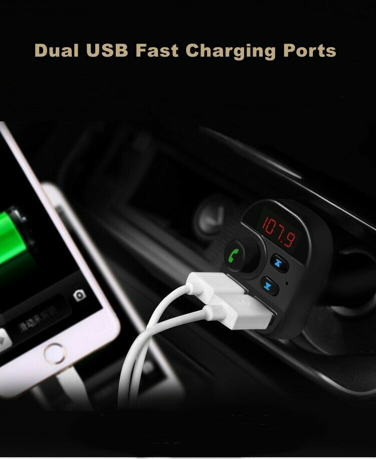 Bluetooth In-Car Wireless FM Transmitter MP3 Radio Adapter Car Kit Charge 2 USB