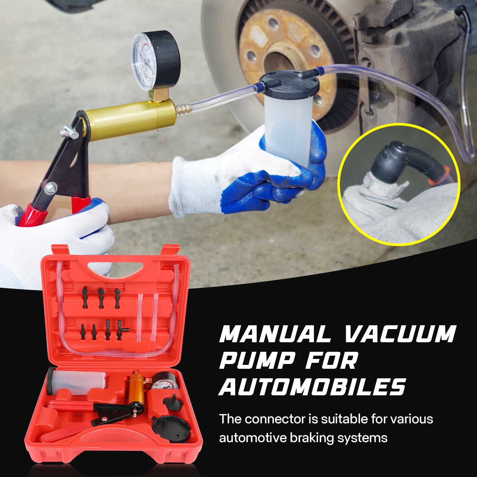 Universal Brake Fluid Bleeder Kit Hand held Vacuum Pressure Pump Tester Tool Set