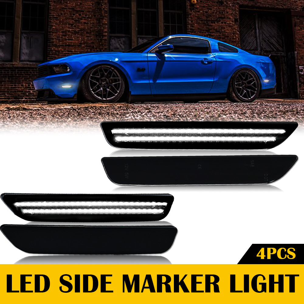 For 2010-2014 Ford Mustang Smoked Lens Front & Rear LED Side Marker Lights 4PCS