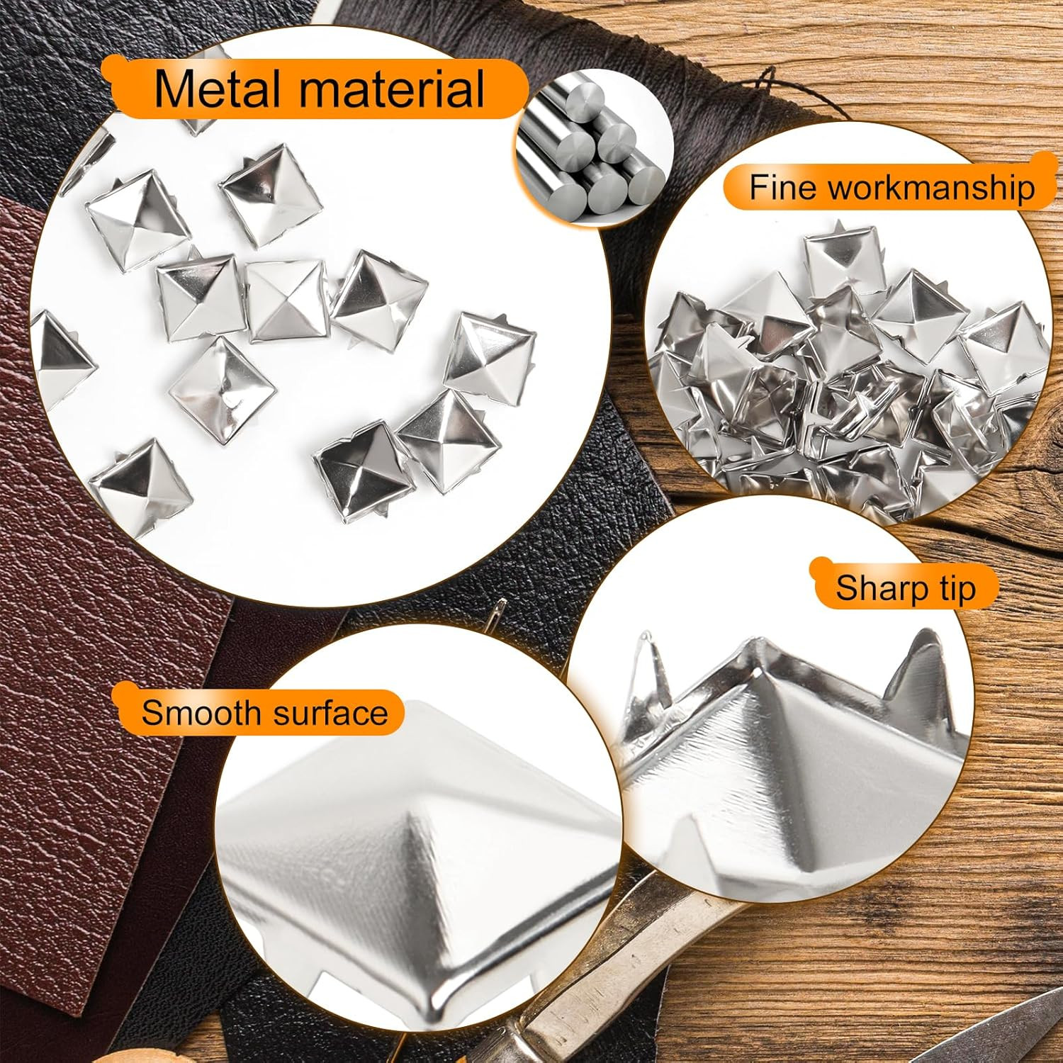 1000 Pcs 10mm Silver Pyramid Studs for Clothing and Leather Crafting