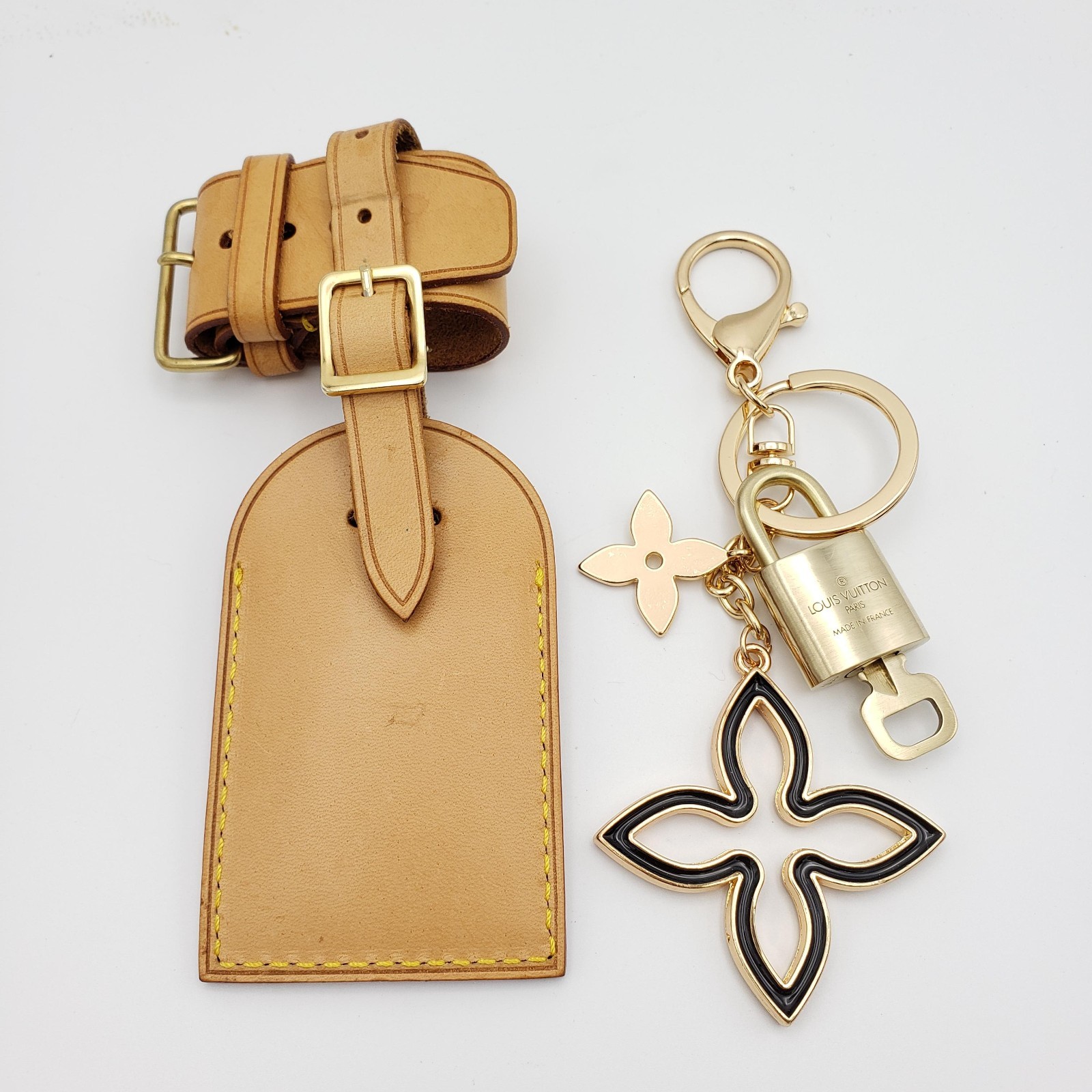 Authentic Louis Vuitton Luggage Nametag and Gold Padlock with Unbranded Keycharm