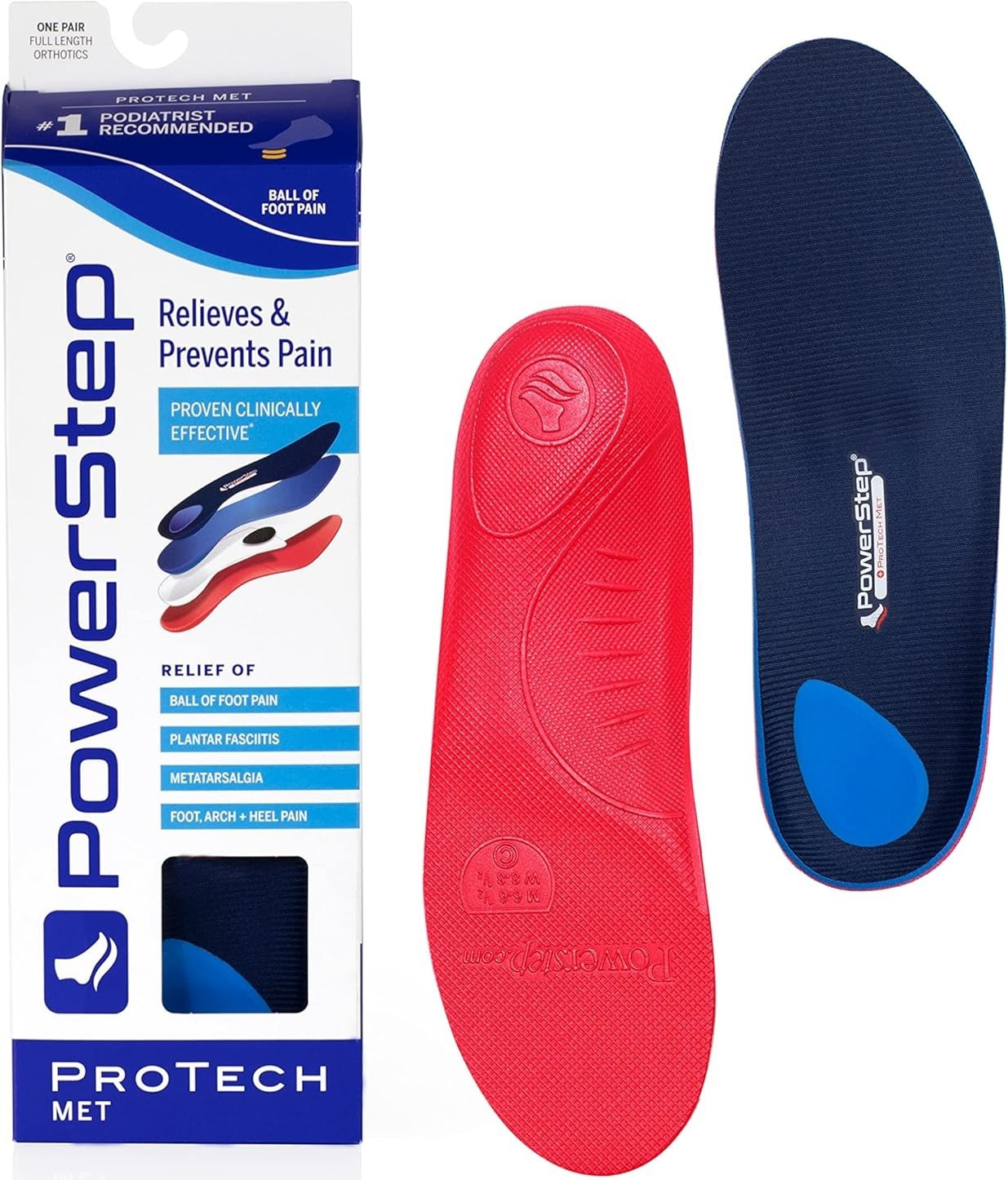 Powerstep ProTech Met Orthotics- Max Cushioning for Men & Women(M 7-7.5 W 9-9.5)