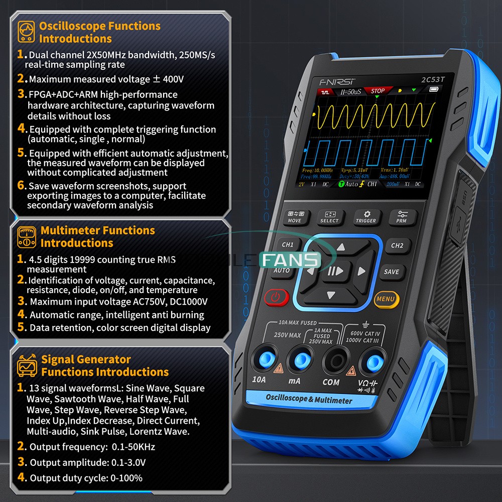 FNIRSI 2C53T Upgrade Handheld Digital Oscilloscope Multimeter Signal Generator
