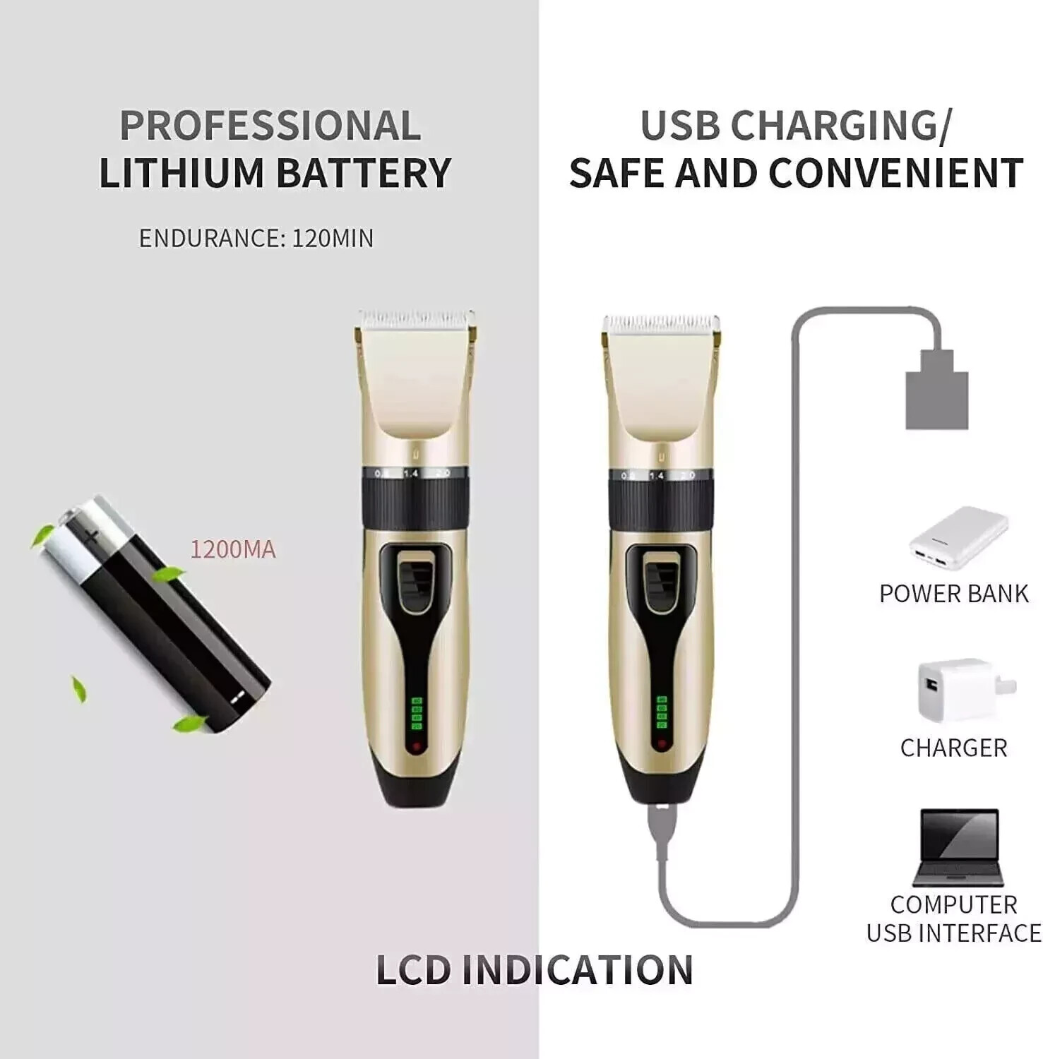 Dog Cat Pet Grooming Kit Rechargeable Cordless Electric Hair Clipper Trimmer Set