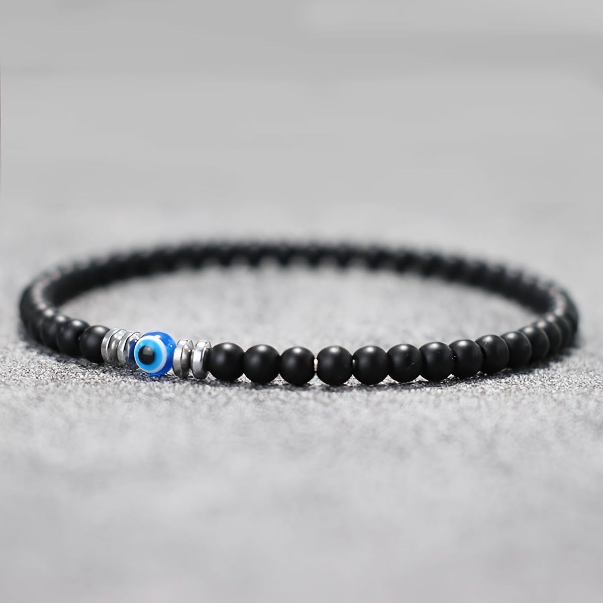 Natural Black Tourmaline Evil Eye 4mm Beads Empath Protection Stretch Bracelet