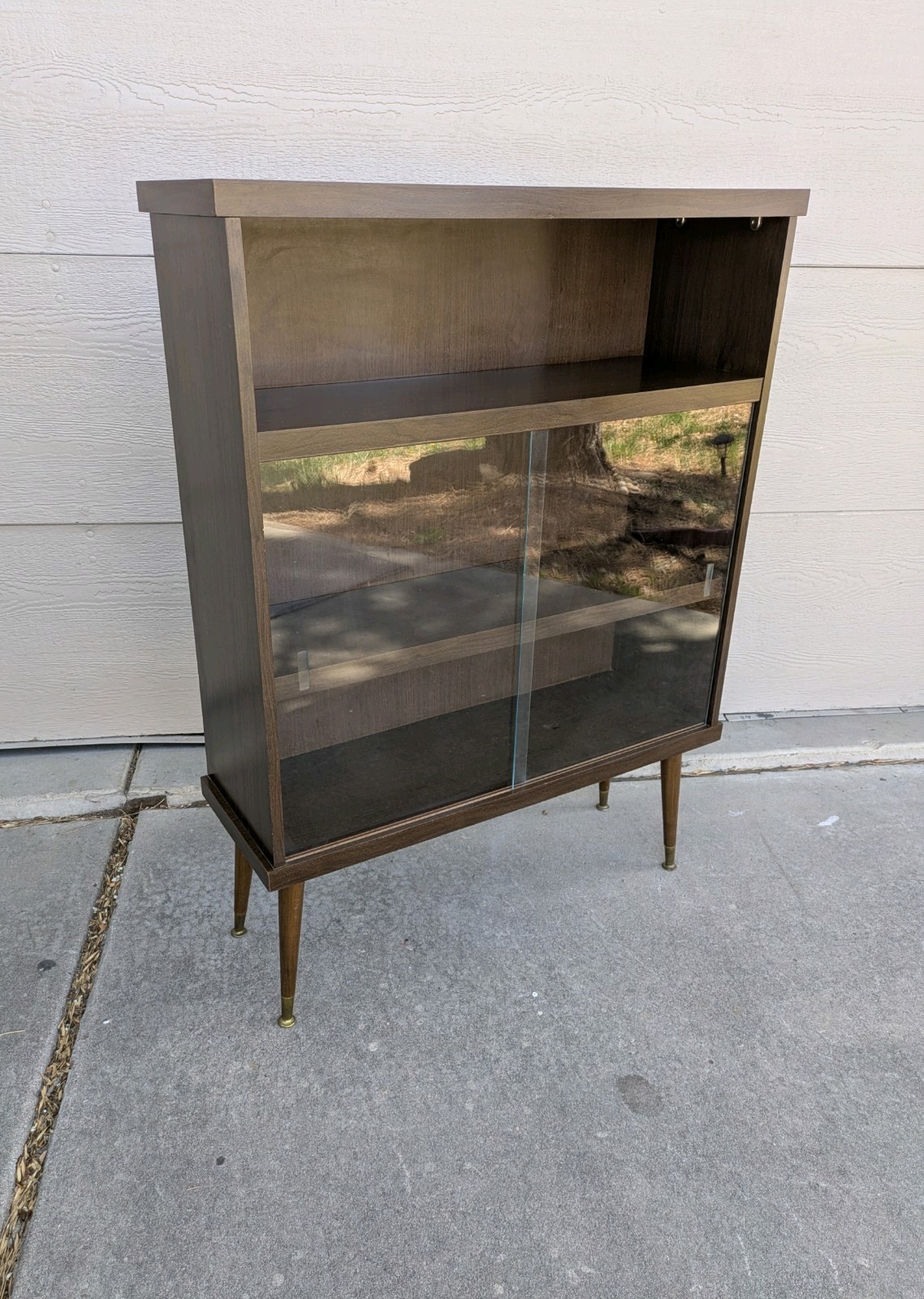 Vintage Mid Century Modern Bookcase Shelf Display Cabinet Sliding Glass Door E26