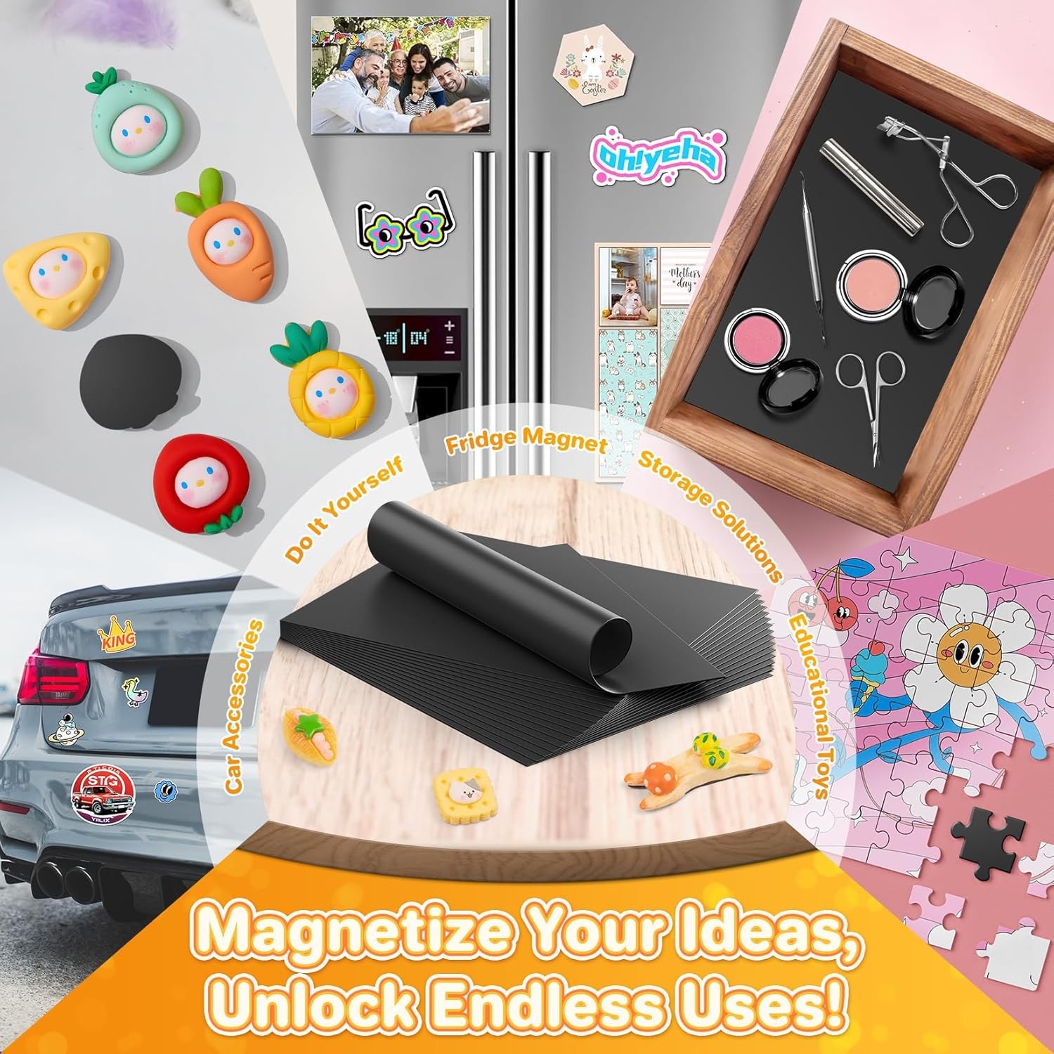 FINDMAG Magnetic Sheets with Adhesive Backing Cut and Customize Flexible Self Ad