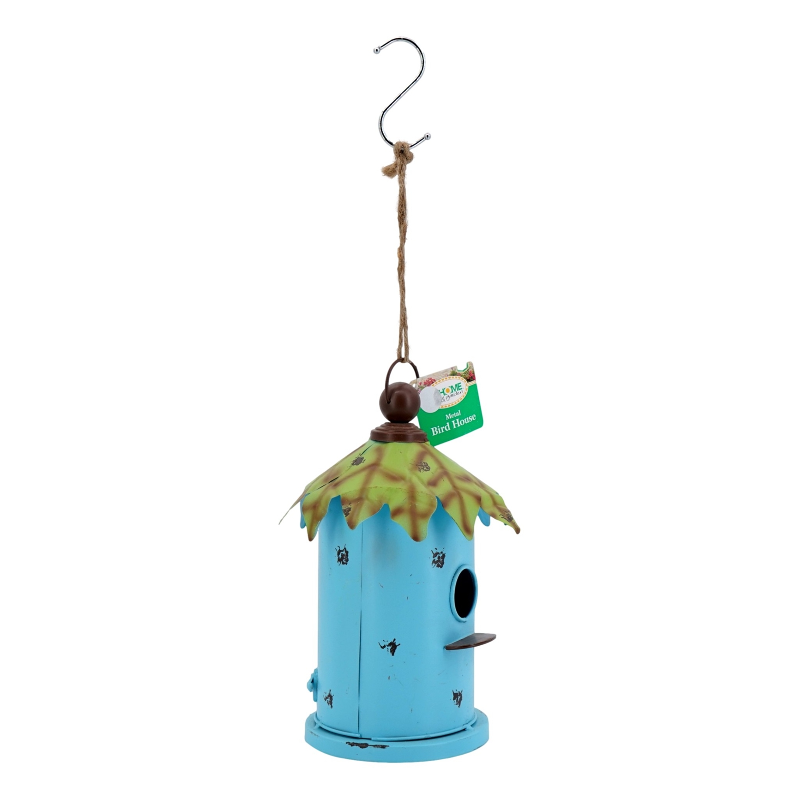 Hanging Metal Birdhouse (Teal, 10 x 5 x 5 in) Round Metal Bird House Outdoor