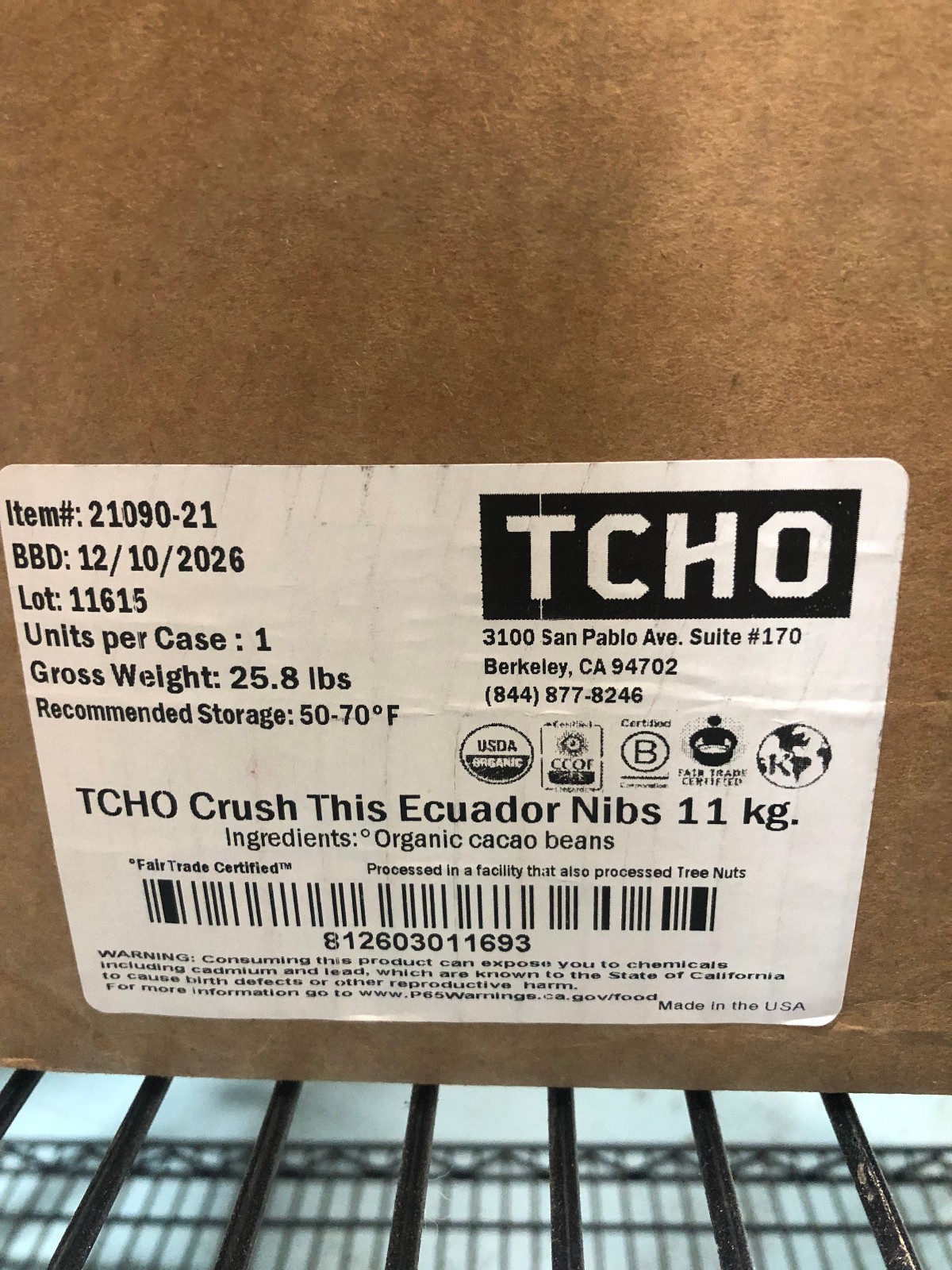 TCHO Cacao Beans Bulk Crush This Ecuador Nibs 11Kg box Best by 12.10.26