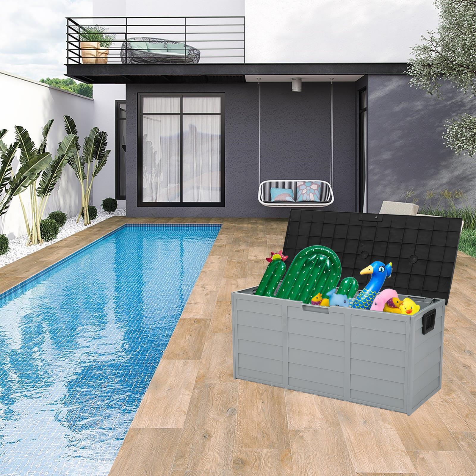All-Weather Deck Box Storage w/ Wheel UV Pool Shed Bin Backyard Porch 75 Gallons