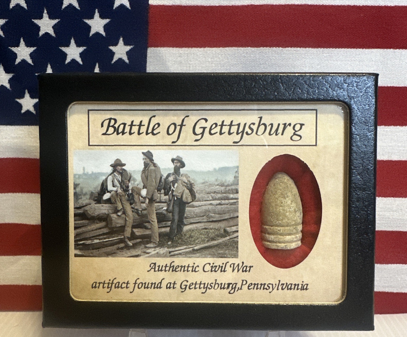 Dropped Civil War Bullet from Gettysburg in Matted COLOR Display Case with COA