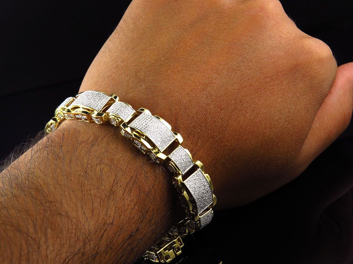 2 ctw Natural Moissanite 14K Yellow Gold Over Statement Link Men's Bracelet 9"