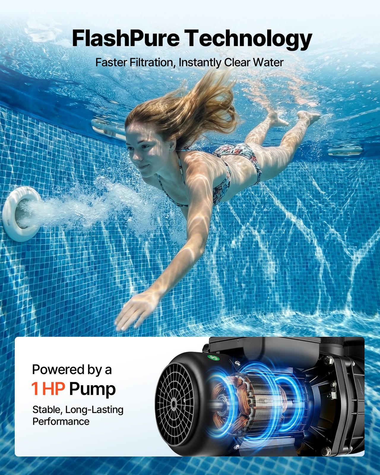 VEVOR FlashPure Sand Filter Pump for Above Ground Pools 16 in 4400 GPH 1HP Timer