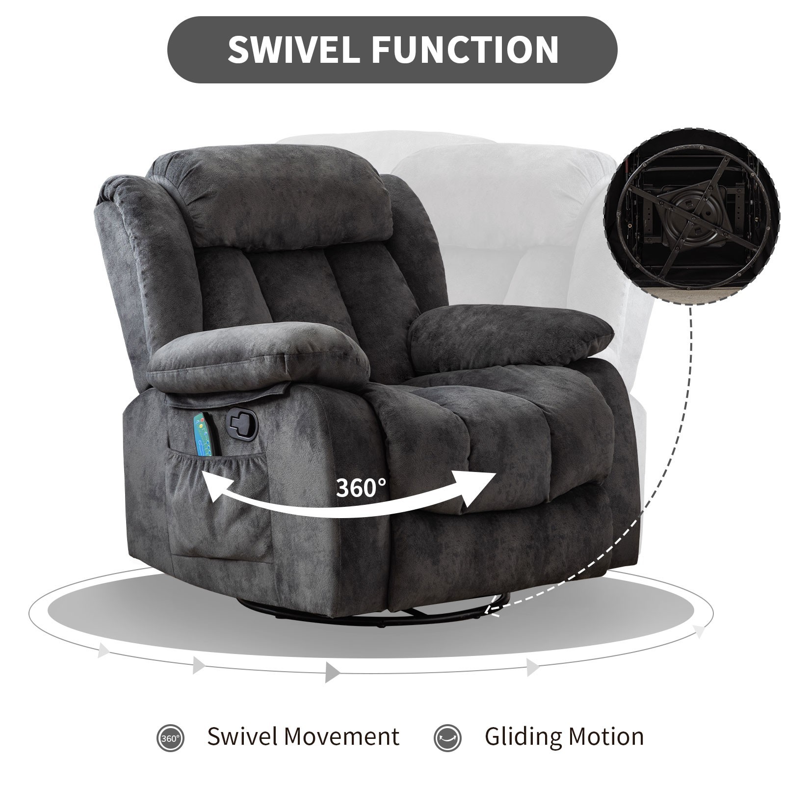 EBELLO Massage Swivel Rocker Recliner Chair w/ Heat & Vibration Manual Recliner