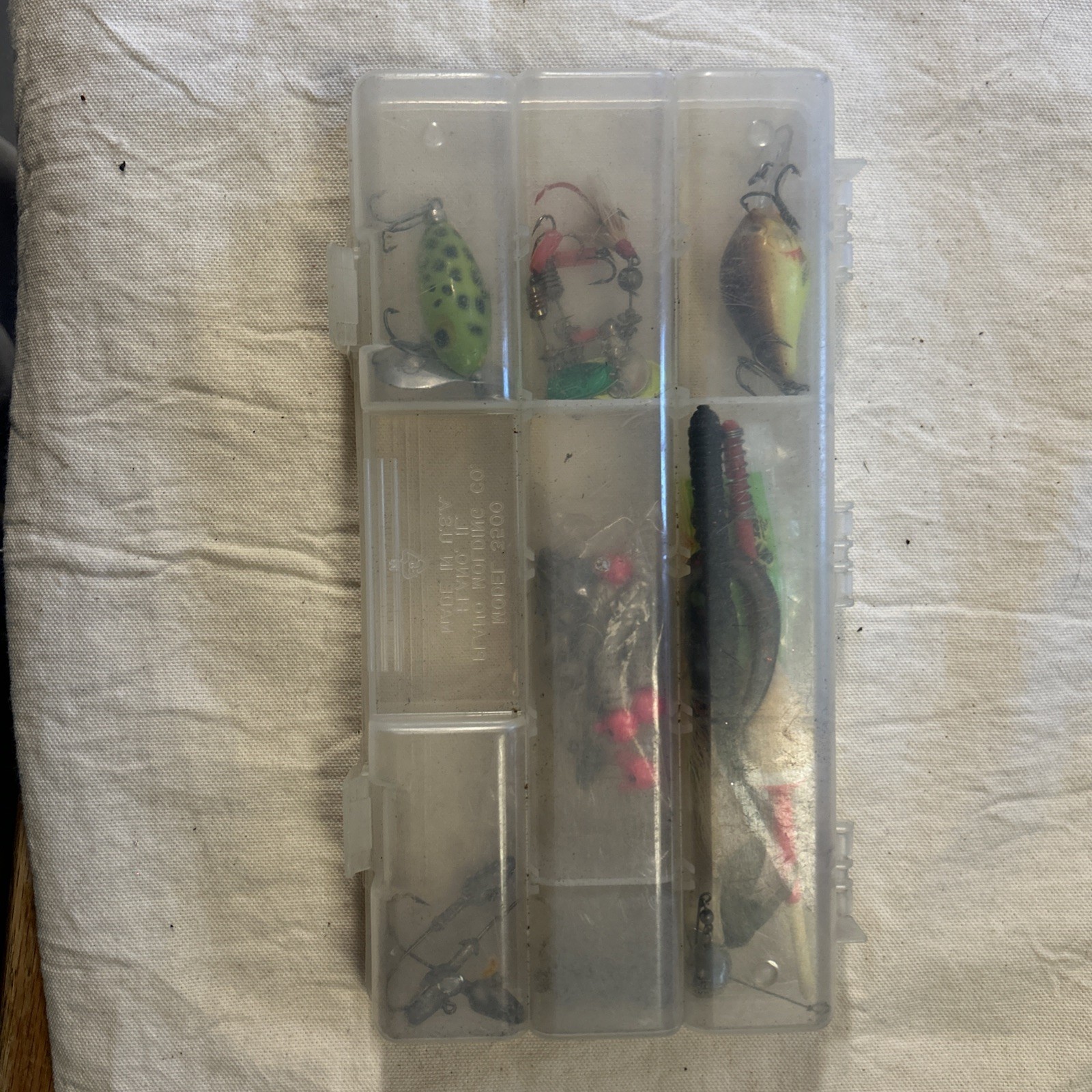 Plano Clear Tackle Box 3500 With Lures Weights Plastic Worms LOT Fishing Fish