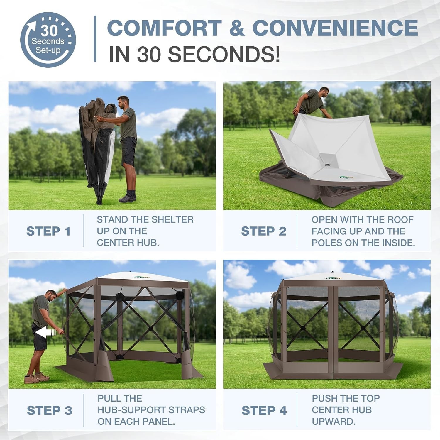 10x10 Pop up Gazebo Instant Screen House Camping Hub Tent with Mosquito Netting