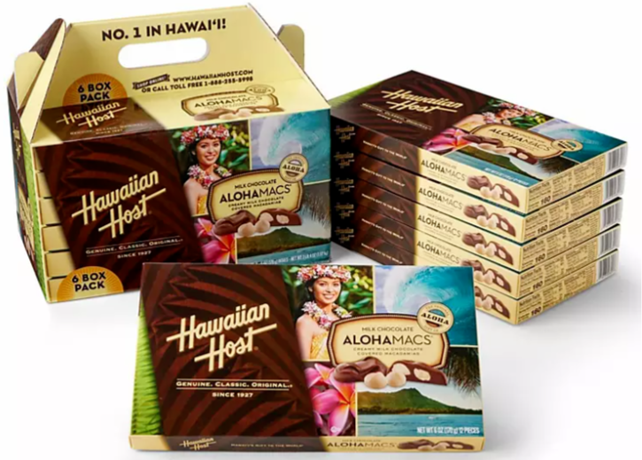 Hawaiian Host Milk Chocolate AlohaMacs Covered Macadamias 6 Box Pack,Total 36 oz