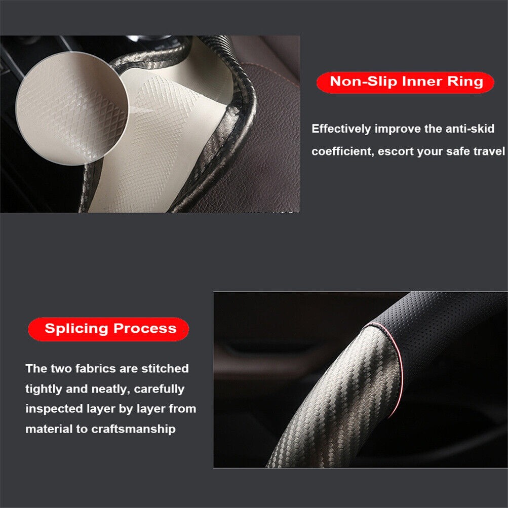 For Ford Car Steering Wheel Cover Carbon Fiber PVC Leather Anti-slip Accessories