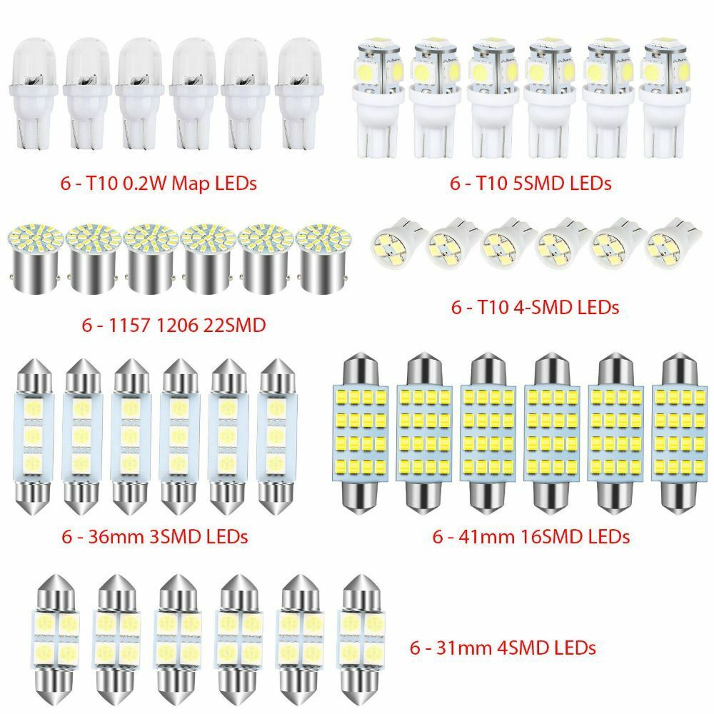 Car Interior Combo LED Map Dome Door Trunk License Plate Light Bulbs White 42PCS