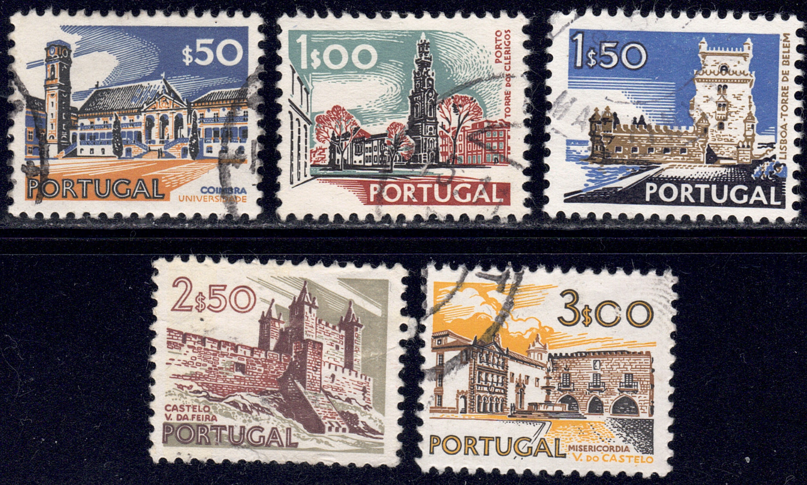 1972-73 Portugal SC# 1124-1128 - Architecture  - 5 Different Stamps - Used