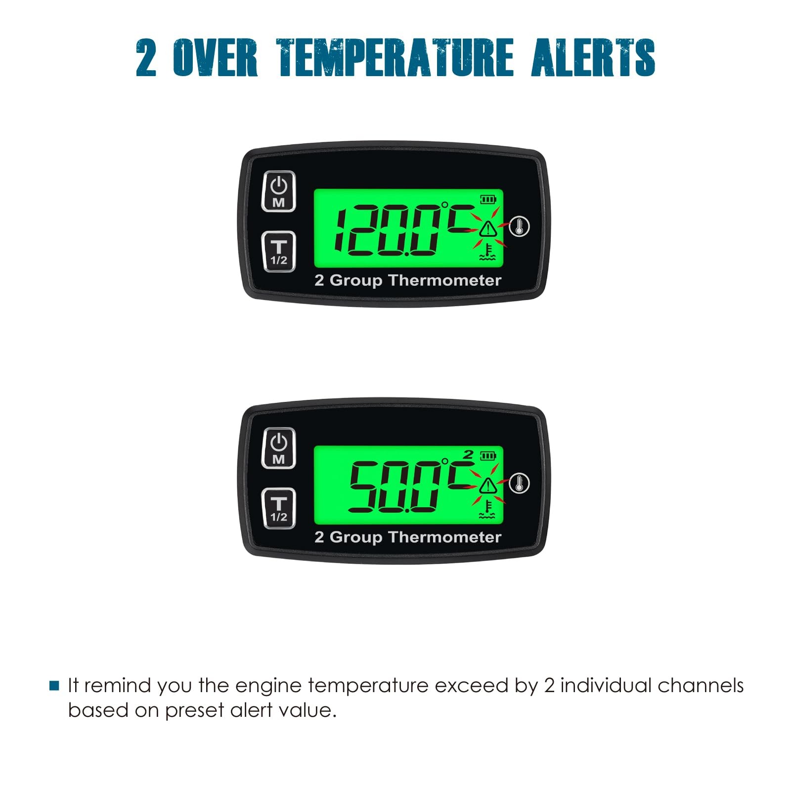 Digital LCD Engine Temp Gauge,Dual Temperature Record,Backlight Display,User ...