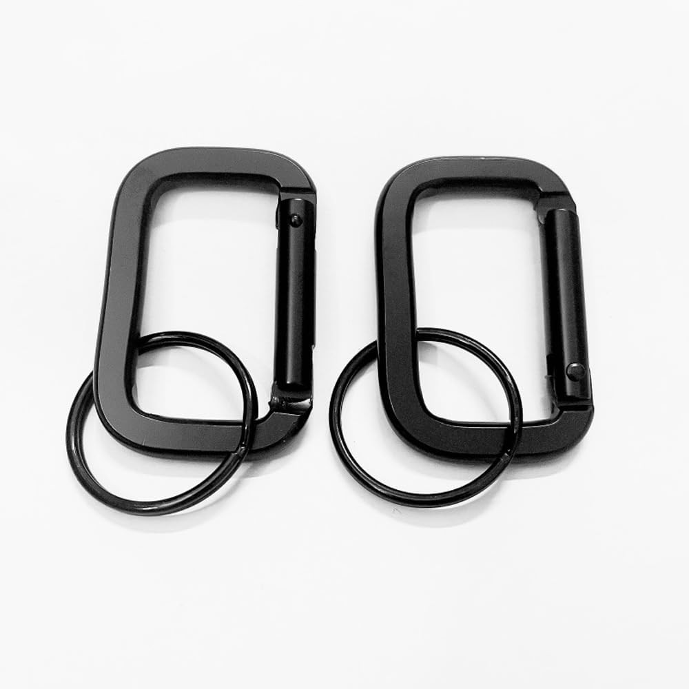 6 Pack Rectangle Carabiner with Black Key Rings Carabiner Clips D Ring Spring Sn
