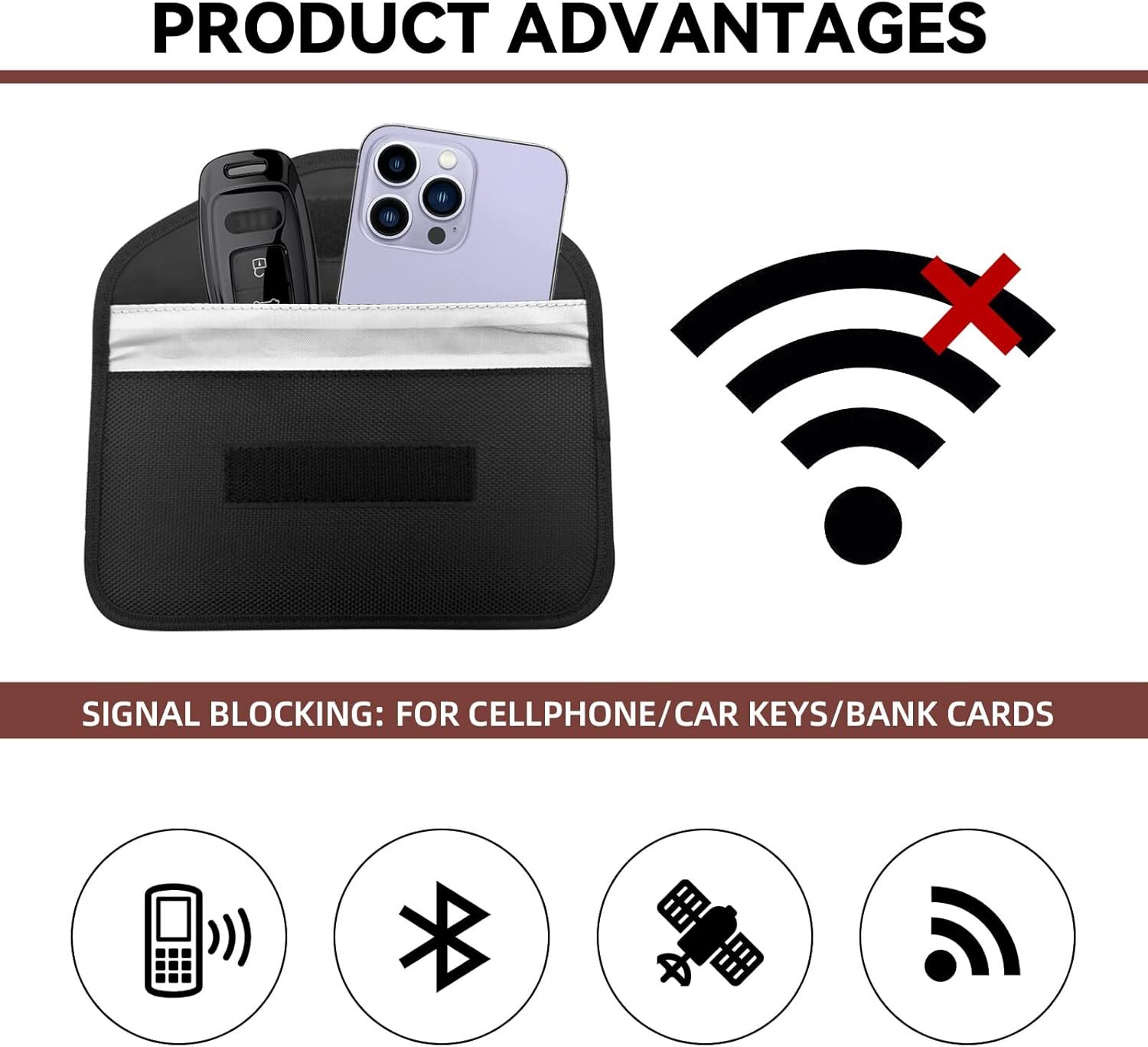 2 Pack Faraday Bag Cell Phone Wallet Blocker Radiation Signal Shielding Case