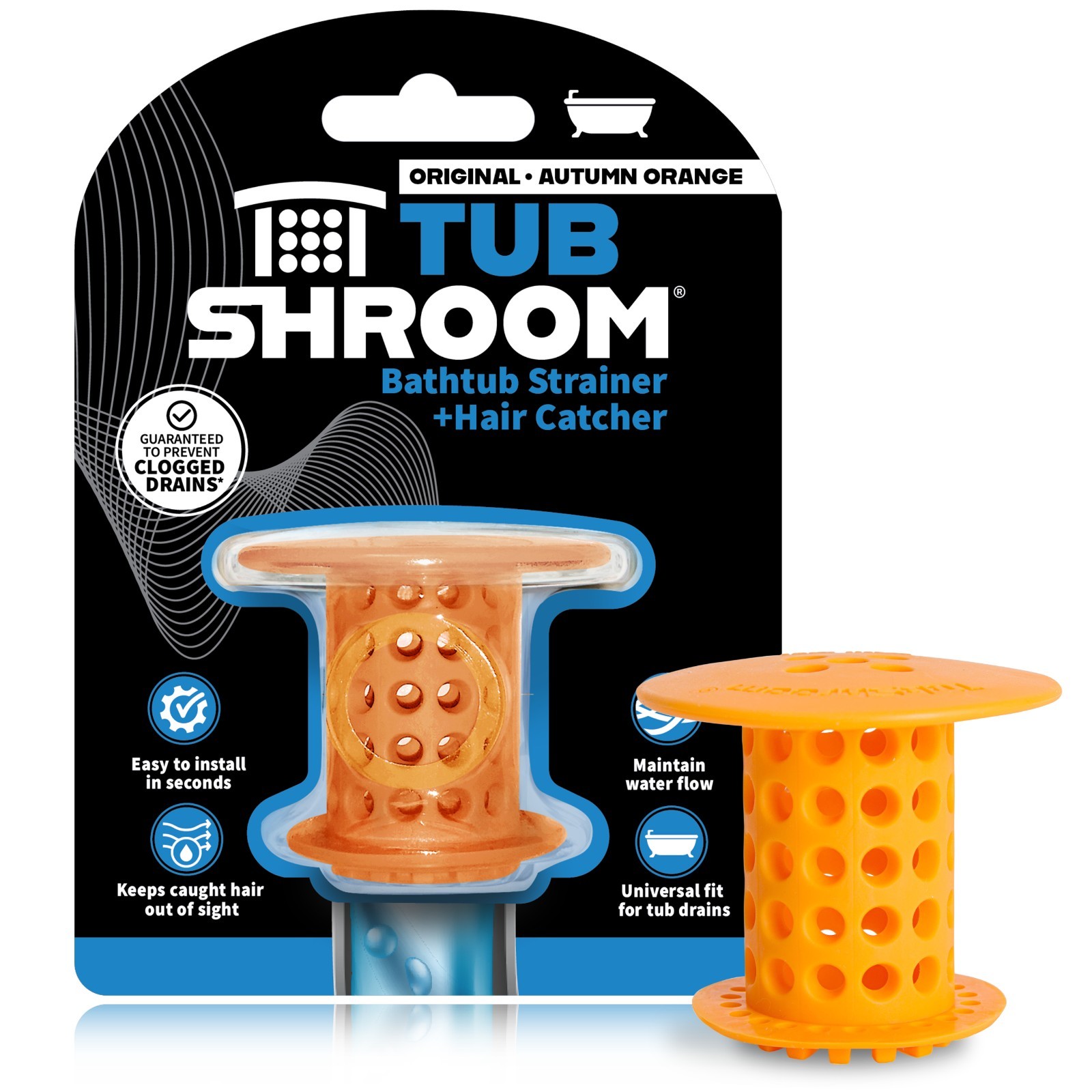 TubShroom® Orange Revolutionary Drain Hair Catcher No More Clogs Free Shipping!