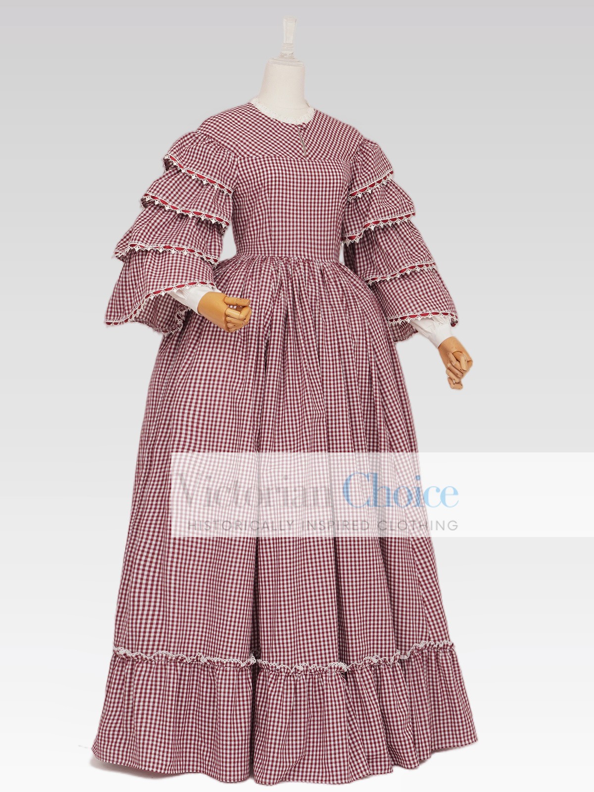 Victorian Dickens Plaid Dress Civil War 1850s 1860s Pioneer Women Theater 260