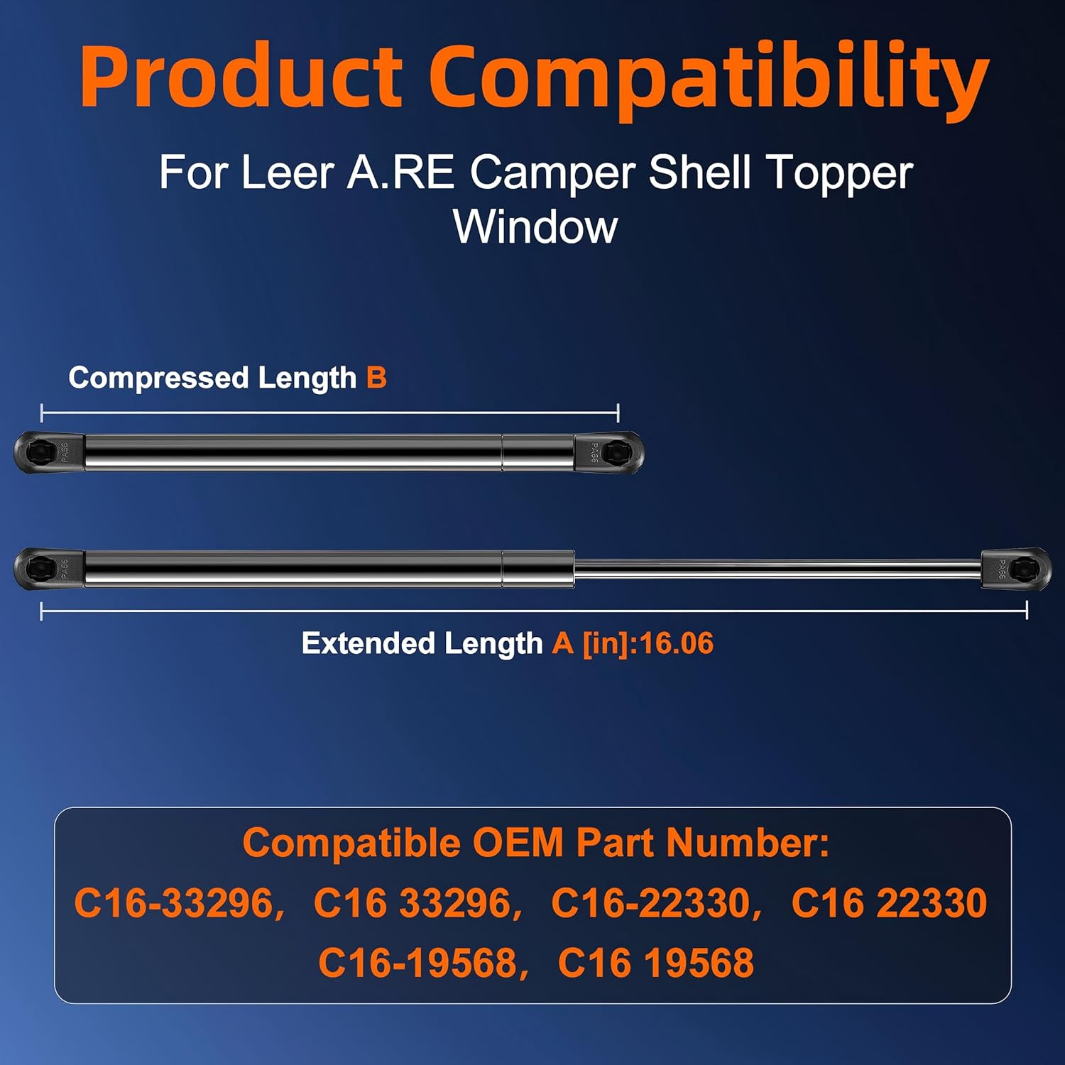 Qty (2) C16-33296 C16-22330 16In Gas Strut Shock Spring Lift Support for Leer A.
