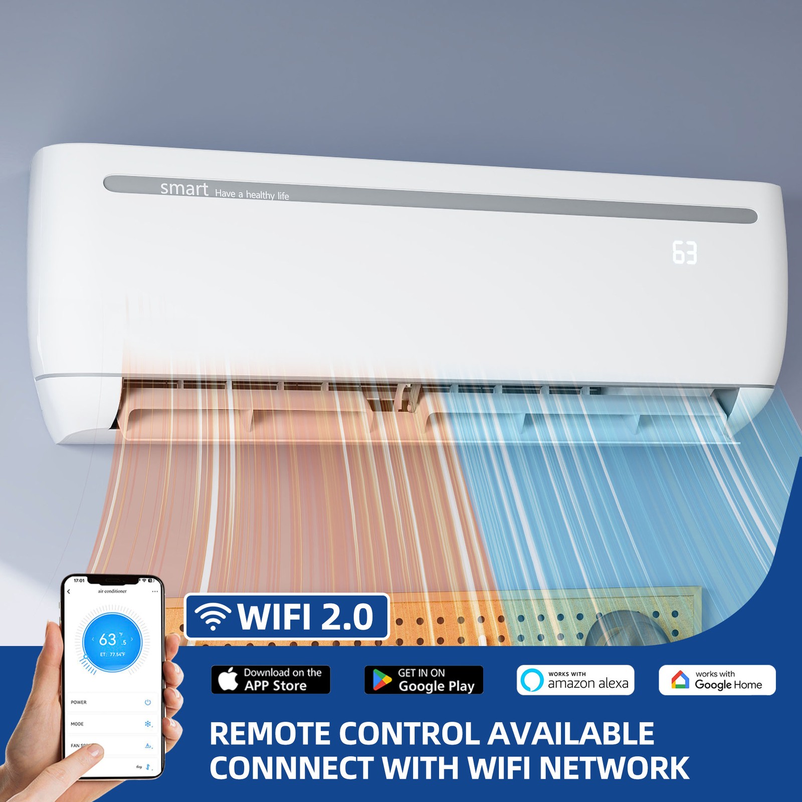 20 SEER2 12000 BTU Mini Split Air Conditioner & Heat Pump Ductless Design