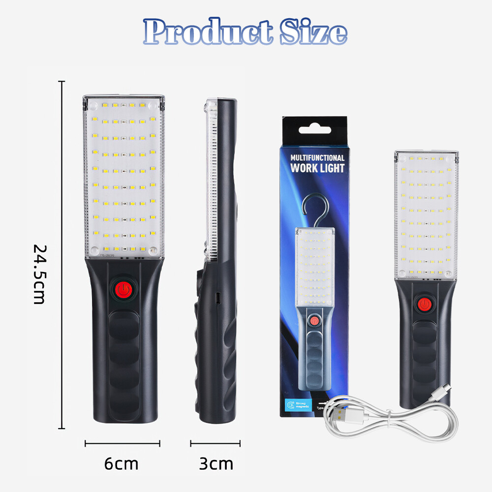 Magnetic LED Work Light Portable Flashlight with Hanging Hook USB Rechargeable