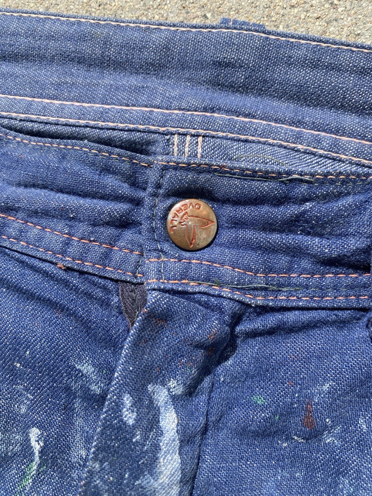 Vintage 60s Paint Splatter Carpenter Pants BLue Thrashed Repaired 32x30 Workwear