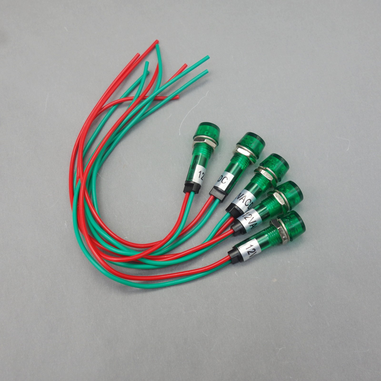 10Pcs 12V AC/DC 10mm Green Mini LED Pilot Lights CYLINDRICAL Cap with wire